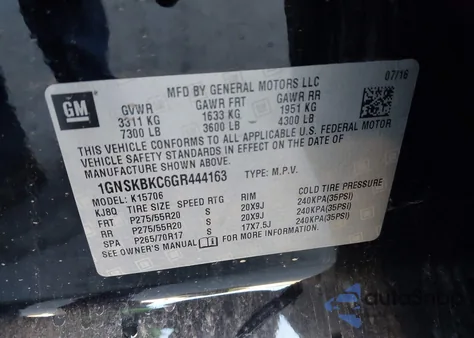 2016 Chevrolet Tahoe Lt z USA, uszkodzony, nr VIN 1GNSKBKC6GR444163